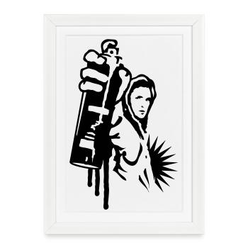Pulvérisateur de graffitis dans le style street art urbain - Affiche encadrée (27 × 37 cm) - blanc - Devant