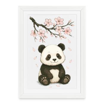 Panda, Panda Ours, Japonais, Cerisier en fleurs - Affiche encadrée (27 × 37 cm) - blanc - Devant