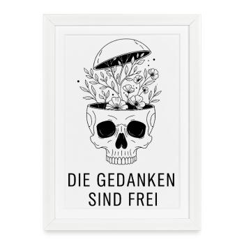 Crâne de fleur - Les pensées sont libres - Affiche encadrée (27 × 37 cm) - blanc - Devant