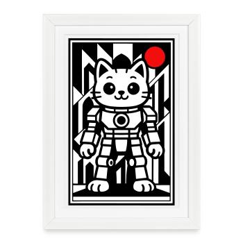 Un robot chat dans l'espace avec la planète rouge - Affiche encadrée (27 × 37 cm) - blanc - Devant