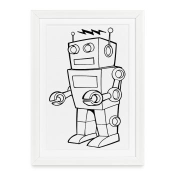 Robot Vintage Croquis Design - Affiche encadrée (27 × 37 cm) - blanc - Devant