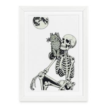 Scène de nuit mystique avec chat et crâne - Affiche encadrée (27 × 37 cm) - blanc - Devant