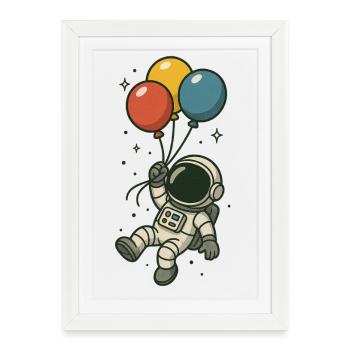 Astronaute avec des ballons - Affiche encadrée (27 × 37 cm) - blanc - Devant