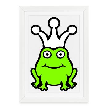 Frog King Crown Funny Cute Comic Frog Prince - Framed poster (27 × 37 cm) - white - Front