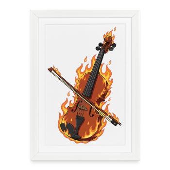 Burning violin - Framed poster (27 × 37 cm) - white - Front