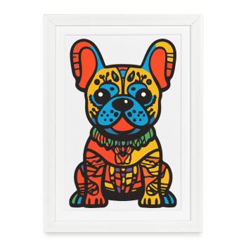 Buldog Français Chien Halloween Drôle - Affiche encadrée (27 × 37 cm) - blanc - Devant