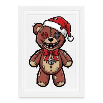 Creepy Christmas Bear with Hat Gothic Horror - Framed poster (27 × 37 cm) - white - Front