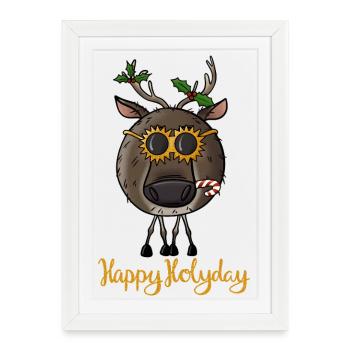 Christmas Reindeer with Sunglasses - Framed poster (27 × 37 cm) - white - Front
