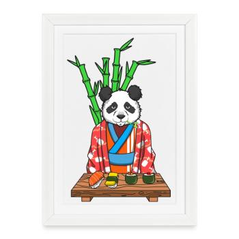 Chef sushi panda kimono japonais Art culinaire mignon - Affiche encadrée (27 × 37 cm) - blanc - Devant