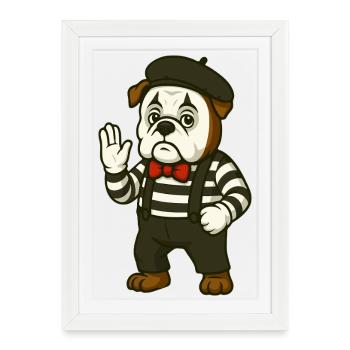 Bouledogue mime intégral en costume rayé - Affiche encadrée (27 × 37 cm) - blanc - Devant