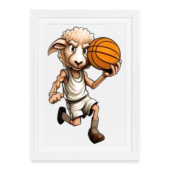 Sheep Basketball / Basketball Player Sheep - Framed poster (27 × 37 cm) - white - Front
