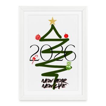 NEW YEAR 2026 – Christmas Tree Design - Framed poster (27 × 37 cm) - white - Front