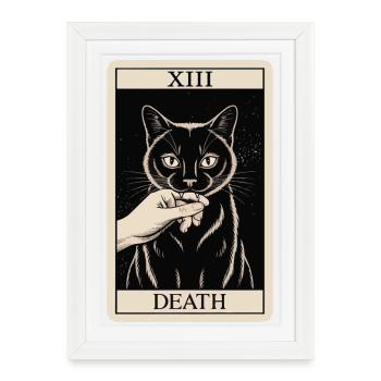 Carte de tarot vintage Chat noir - Affiche encadrée (27 × 37 cm) - blanc - Devant