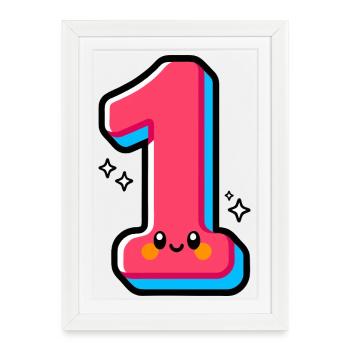 Number 1 Happy Pink Illustrated - Framed poster (27 × 37 cm) - white - Front