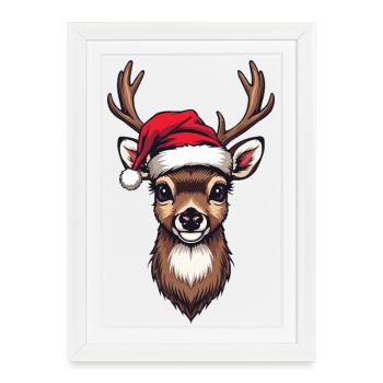 Reindeer Santa Hat Motif - Framed poster (27 × 37 cm) - white - Front