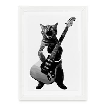 Rock Cat - Musique de guitare électrique - Affiche encadrée (27 × 37 cm) - blanc - Devant