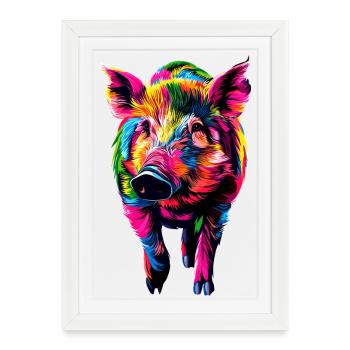 Sanglier sauvage Sanglier sauvage Sanglier Porc Chasseur de cochons - Affiche encadrée (27 × 37 cm) - blanc - Devant