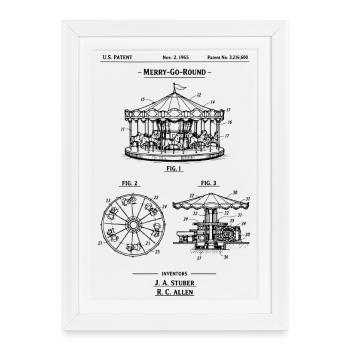 Carousel Vintage Patent Blueprint T-Shirt - Framed poster (27 × 37 cm) - white - Front
