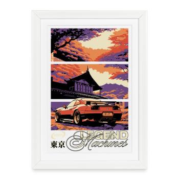 Sunset Skyline Triptych Car Legend - Framed poster (27 × 37 cm) - white - Front
