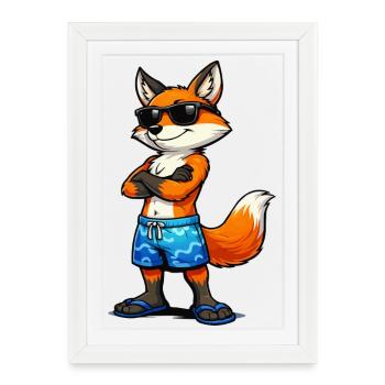 Summer fox with sunglasses - Framed poster (27 × 37 cm) - white - Front
