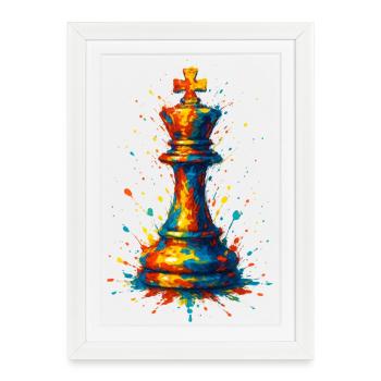Roi d'Échecs Style Aquarelle Coloré - Affiche encadrée (27 × 37 cm) - blanc - Devant
