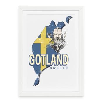 Gotland en Suède Rétro Province avec carte - Affiche encadrée (27 × 37 cm) - blanc - Devant