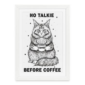 Pas de conversation devant un chat amateur de café - Affiche encadrée (27 × 37 cm) - blanc - Devant