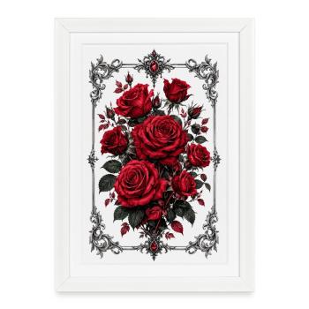 Roses, Roses rouges, Roses et Fleurs - Affiche encadrée (27 × 37 cm) - blanc - Devant