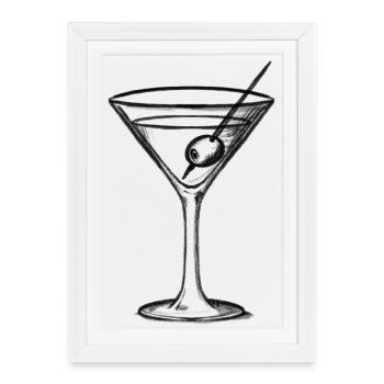 Verre cocktail avec olive - illustration - Affiche encadrée (27 × 37 cm) - blanc - Devant