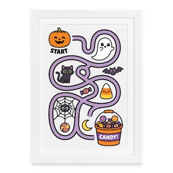 Labyrinthe interactif de la chasse aux bonbons d’Halloween - Affiche encadrée (27 × 37 cm) - blanc - Devant