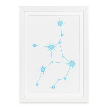 Constellation de l’étoile de la Vierge Signe du zodiaque bleu pastel - Affiche encadrée (27 × 37 cm) - blanc - Devant
