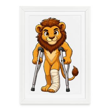 Fighter lion with crutches - Framed poster (27 × 37 cm) - white - Front