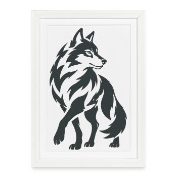 Loup géométrique – Silhouette - Affiche encadrée (27 × 37 cm) - blanc - Devant