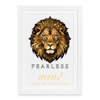 Esprit sans peur – Lion Motivation Design - Affiche encadrée (27 × 37 cm) - blanc - Devant