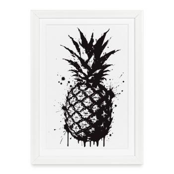 Ananas Splash Noire - Affiche encadrée (27 × 37 cm) - blanc - Devant
