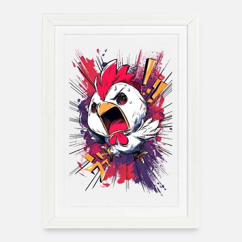 Aufschrei Huhn Explosion - Gerahmtes Poster (27 × 37 cm) - Weiß