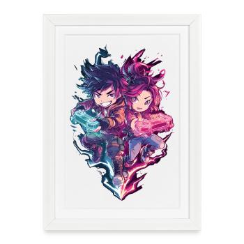 Neon Duo Gaming Heroes - Framed poster (27 × 37 cm) - white - Front