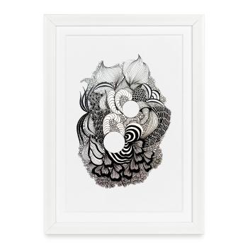 Schwarz-Weiß Blütenring Muster - Gerahmtes Poster (27 × 37 cm) - Weiß - Vorne