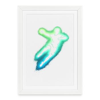 Neon Handball Jump Silhouette - Framed poster (27 × 37 cm) - white - Front
