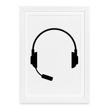 Casque avec micro - Affiche encadrée (27 × 37 cm) - blanc - Devant