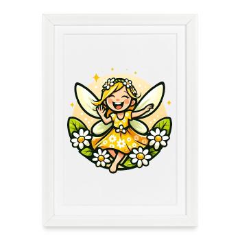 Douce fée marguerite fille fleur sourire - Affiche encadrée (27 × 37 cm) - blanc - Devant
