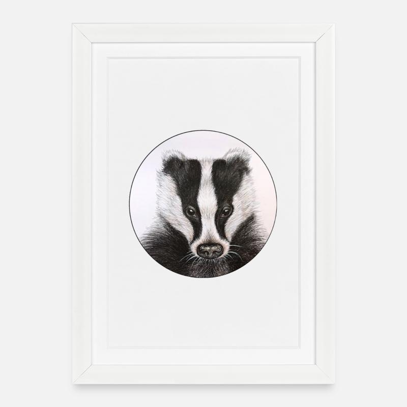 Dachs /Badger - Gerahmtes Poster (27 × 37 cm) - Weiß