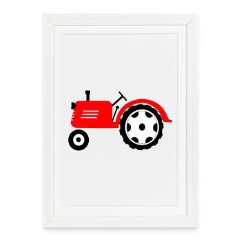 Tracteur agricole rouge machine agricole - Affiche encadrée (27 × 37 cm) - blanc - Devant