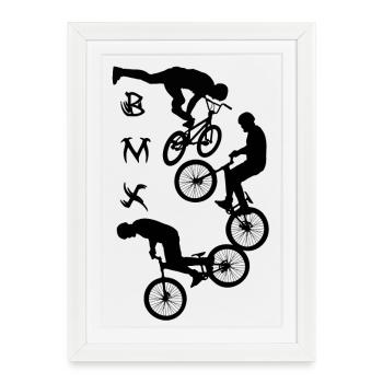 BMX, vélo, vélo, vélo, acrobatie à vélo, cross, - Affiche encadrée (27 × 37 cm) - blanc - Devant