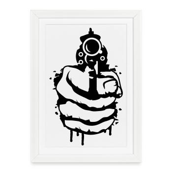 A revolver in his hand as a graffiti - Framed poster (27 × 37 cm) - white - Front