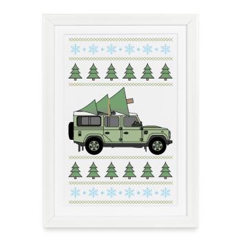 Defender 110 - Arbre - Affiche encadrée (27 × 37 cm) - blanc - Devant