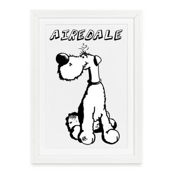 Happy Airedale Terrier - Affiche encadrée (27 × 37 cm) - blanc - Devant