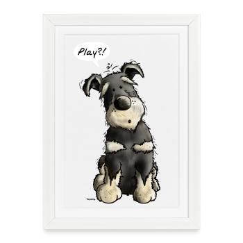 Schnauzer Play -Chien - Chiens - Cadeau - Affiche encadrée (27 × 37 cm) - blanc - Devant