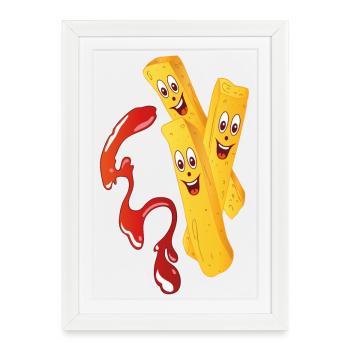 Frites avec des ketchup. - Affiche encadrée (27 × 37 cm) - blanc - Devant