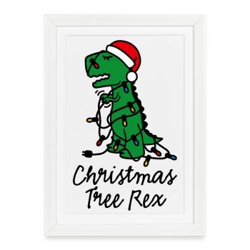 Christmas tree rex ugly xmas Sapin de Noël dino - Affiche encadrée (27 × 37 cm) - blanc - Devant